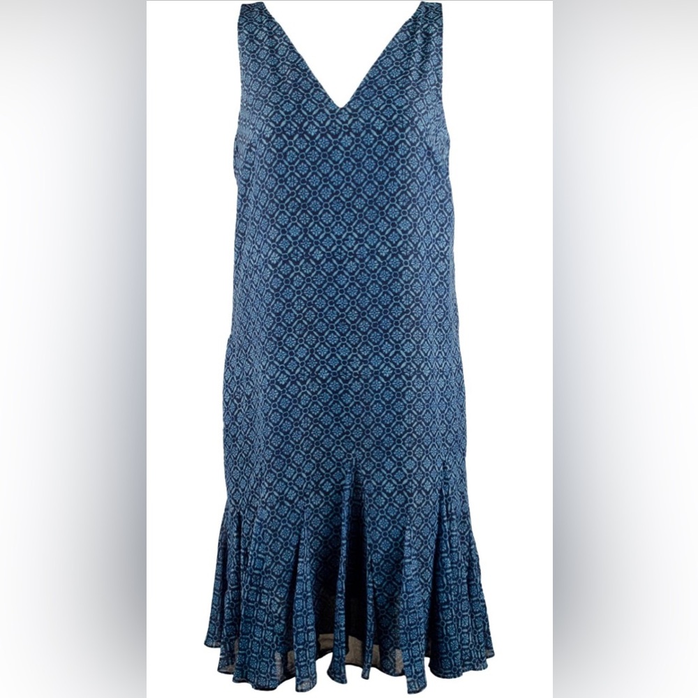 Lauren Ralph Lauren Blue Chiffon Dress V-Neck Sleeveless Ruffle Size 6